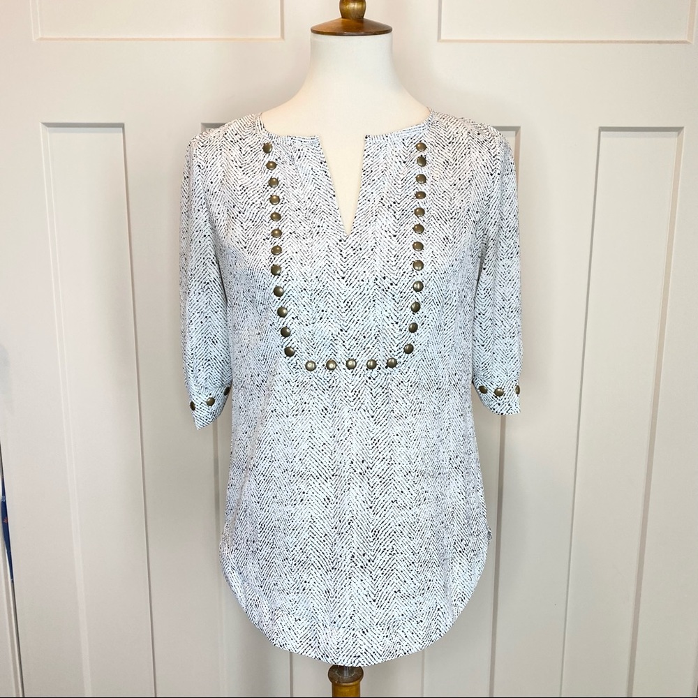 41 Hawthorn 3/4 sleeve blouse spotted with Brad detailing